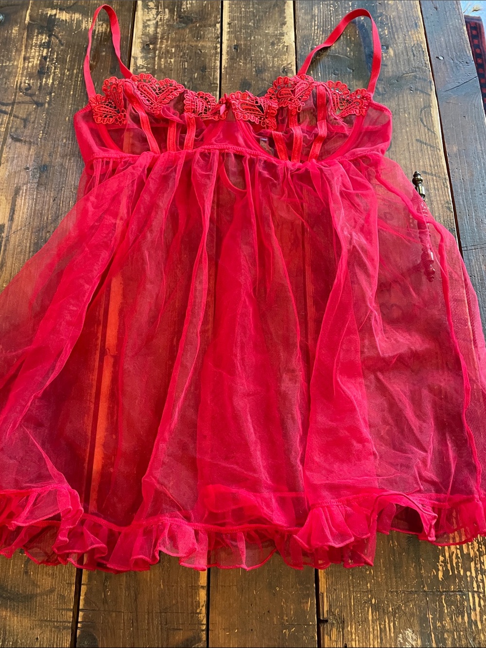 Dreamgirl Red Sheer Lace Babydoll Chemise